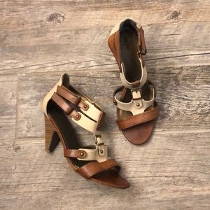 Massimo Steampunk’d canvas leather strap heels 8.5